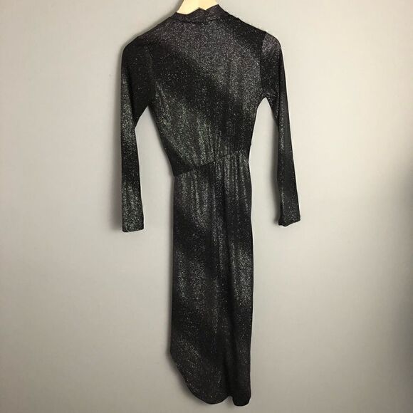 LIX Glittery Ombre Black Gray Wrap Look High Low Wrap Dress - Picture 6 of 7